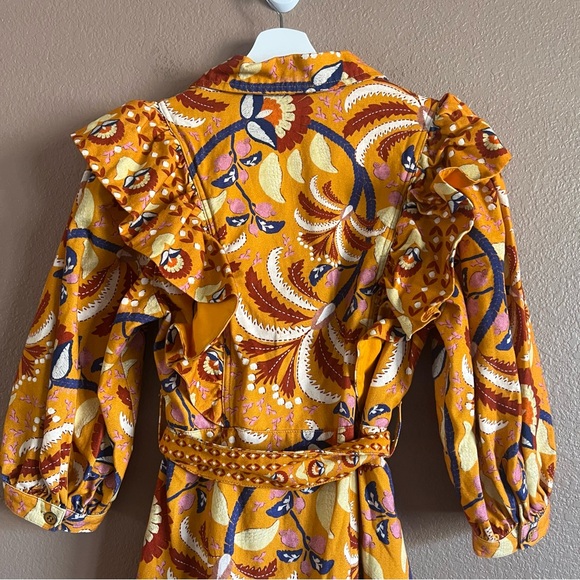 FARM Rio Yellow Palms Midi Ruffled Party Dress with Belt Size Small - Picture 9 of 12